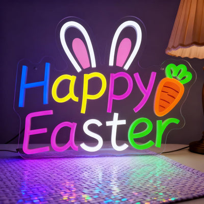 Letrero neón Happy Easter con luces LED USB para decoración
