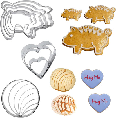 Cortador galletas cerdo 5 tamaños acero inox corazón anillo