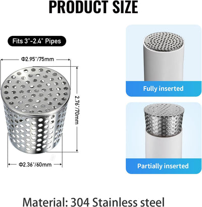 Protector canalón acero inox para tubos 2.4-3pulg colador drenaje