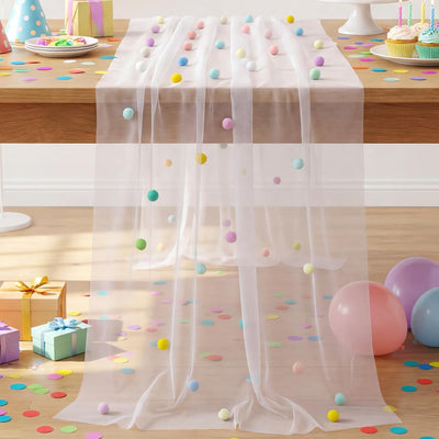 Camino mesa tul confeti 3D 27.5x120pulg diseño lunares pastel