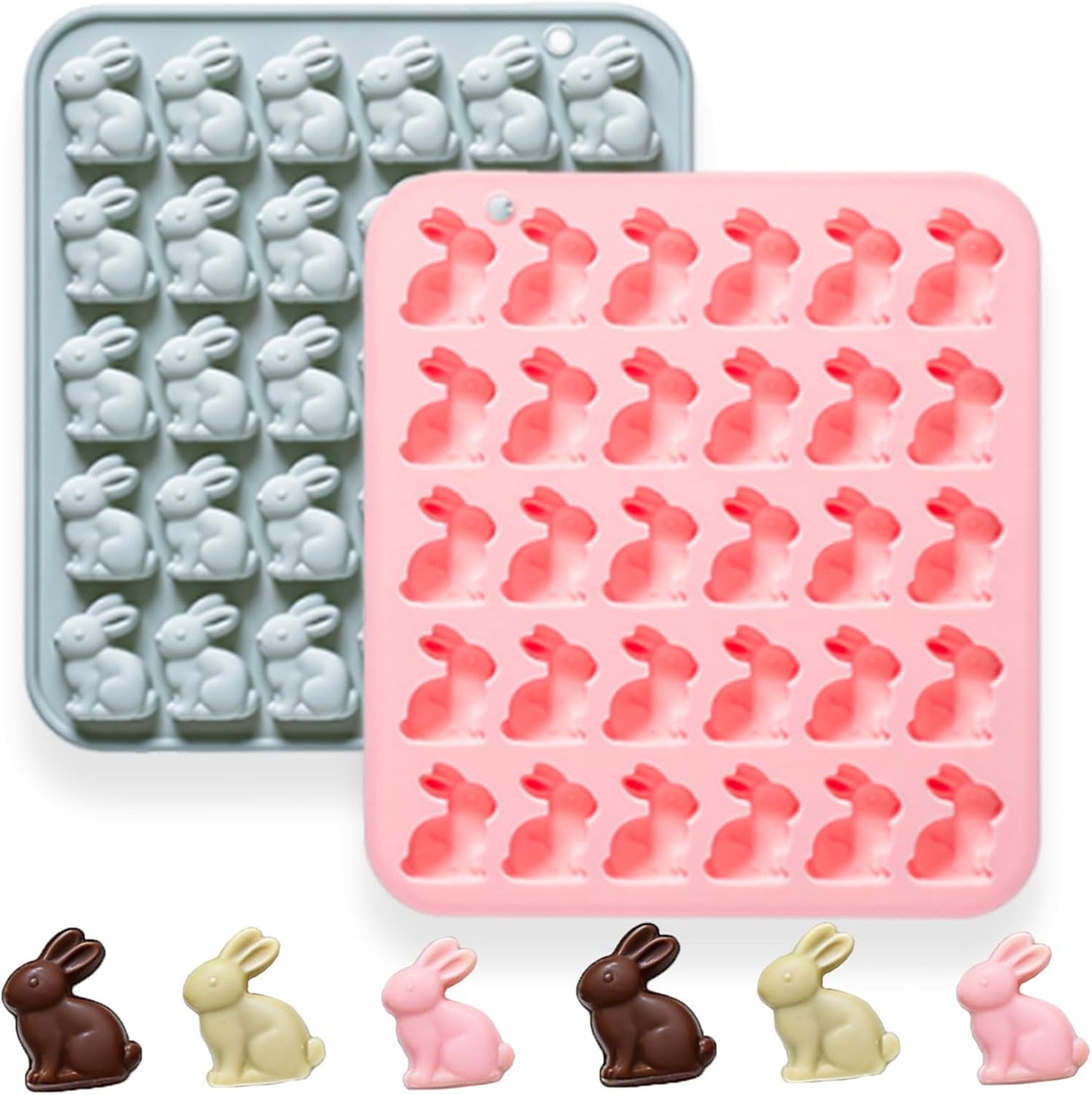 Paquete de 2 moldes de silicona de conejo con 30 cavidades para chocolate, galletas y decoración