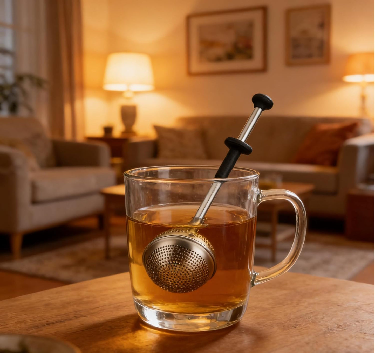 Colador de té de acero inoxidable con mango de silicona y malla fina