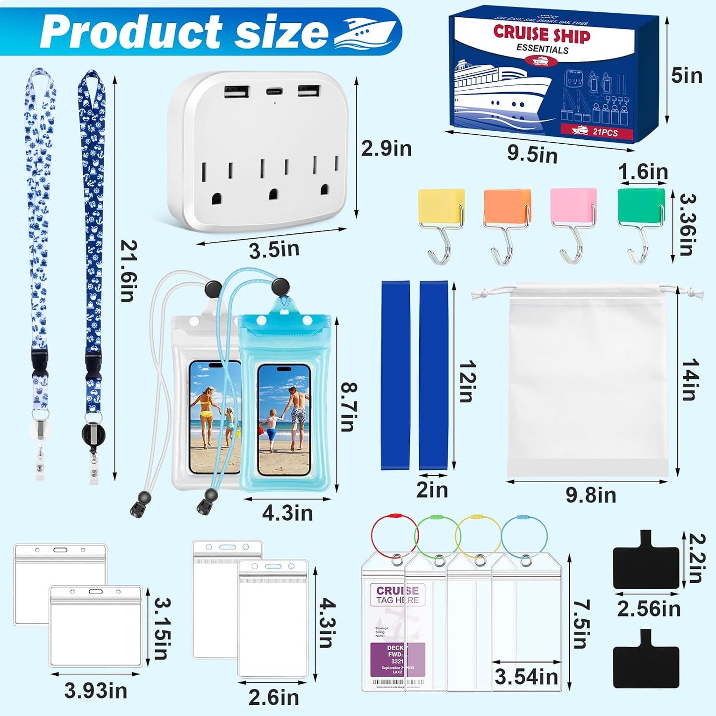Kit crucero 2026 con bolsas impermeables y regleta