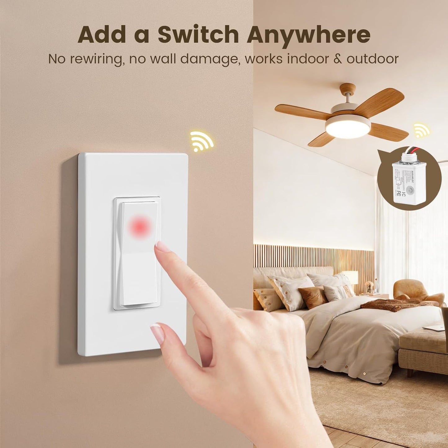 Kit interruptor inalámbrico pared 15A sin cable RF 100pies