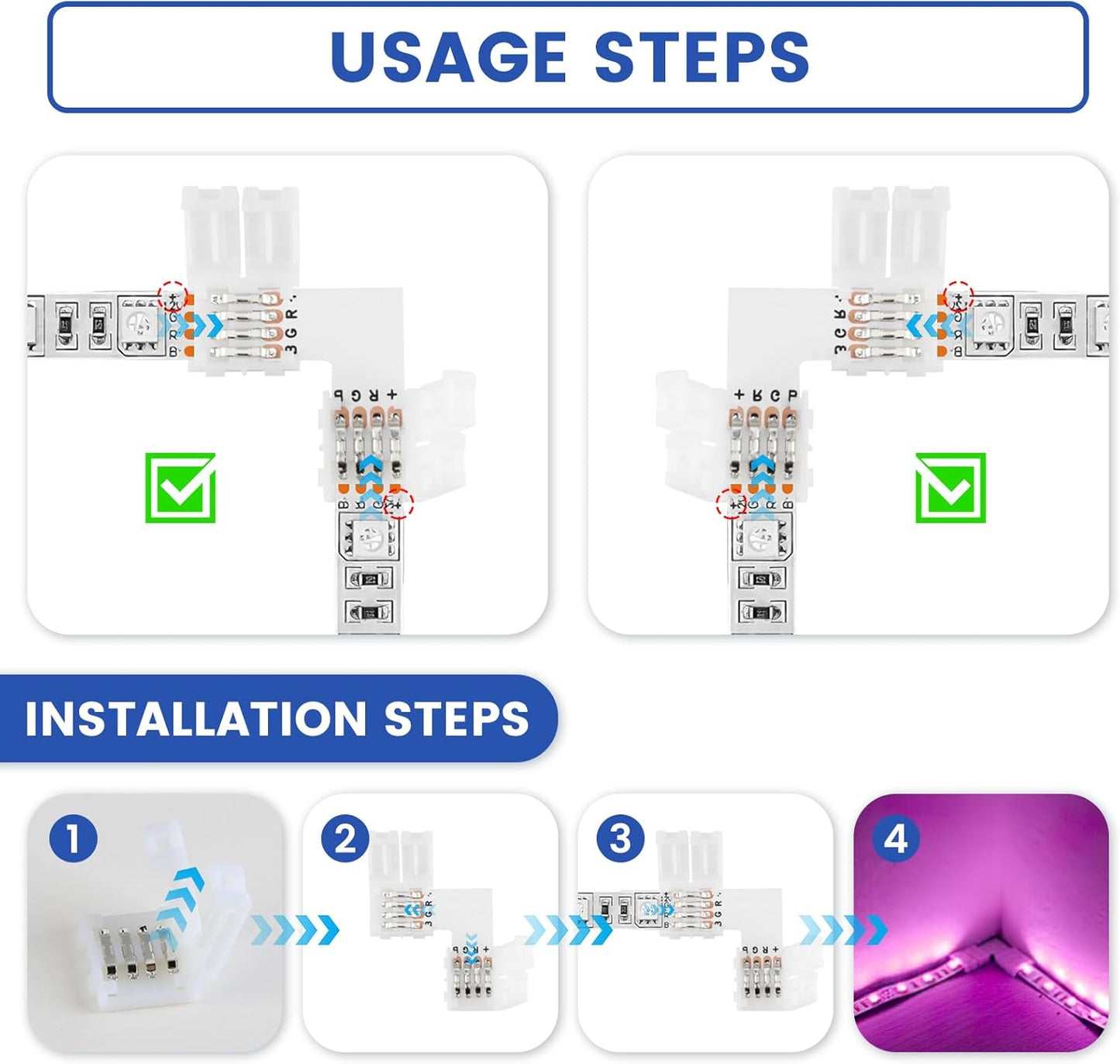 Kit conectores LED 4 pines para tiras RGB 5050 0.394pulg