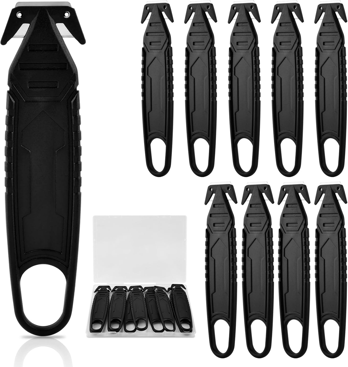 10 Pzas Cortador Caja Seguridad Acero Inox Cartón Negro