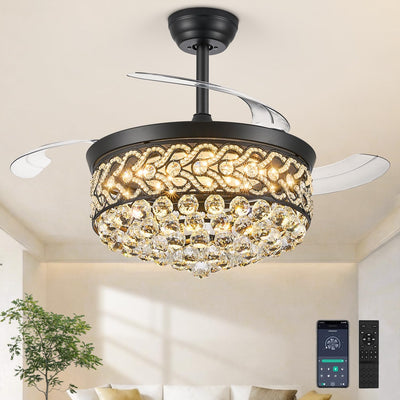Ventilador techo cristal luz aspas retráctiles 52pulg