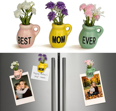 Juego regalo para mamá mini jarrón cerámica imanes flores