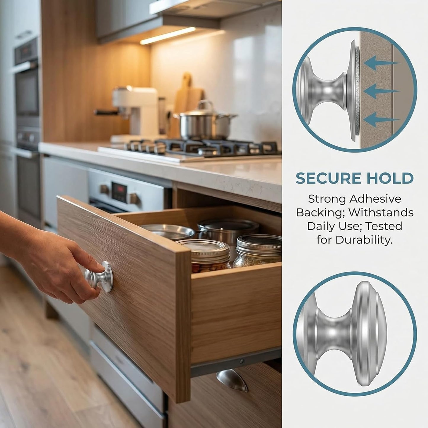 10 Manijas Adhesivas Acero Inox Redondas Plateadas