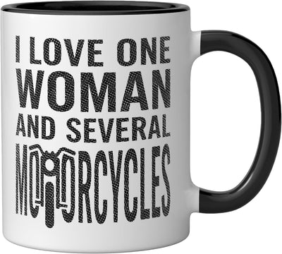 Taza cerámica humor motociclista mujer y varias motos negro/blanco