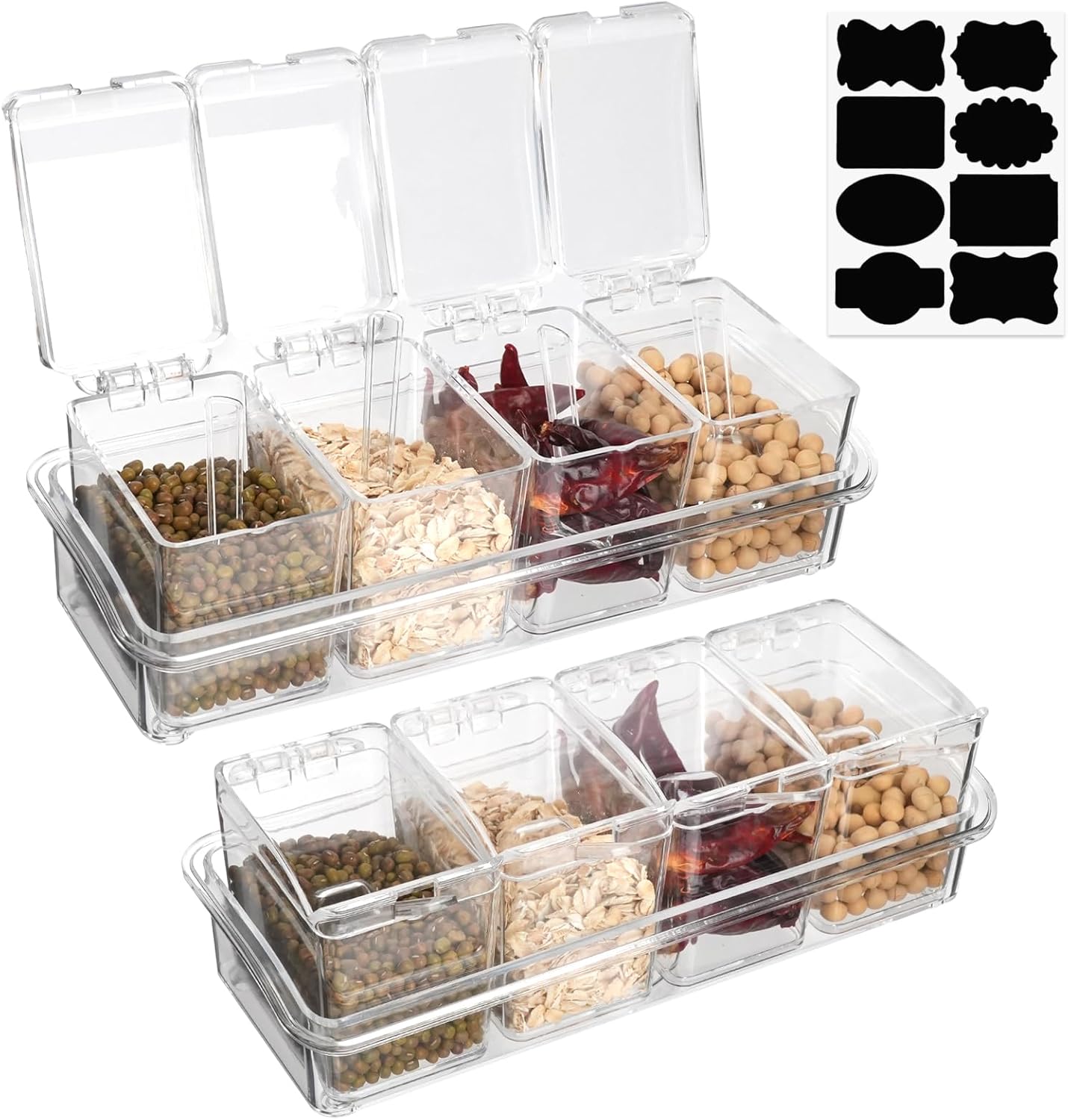 Juego de 2 cajas de condimentos transparentes con tapas y cuchara