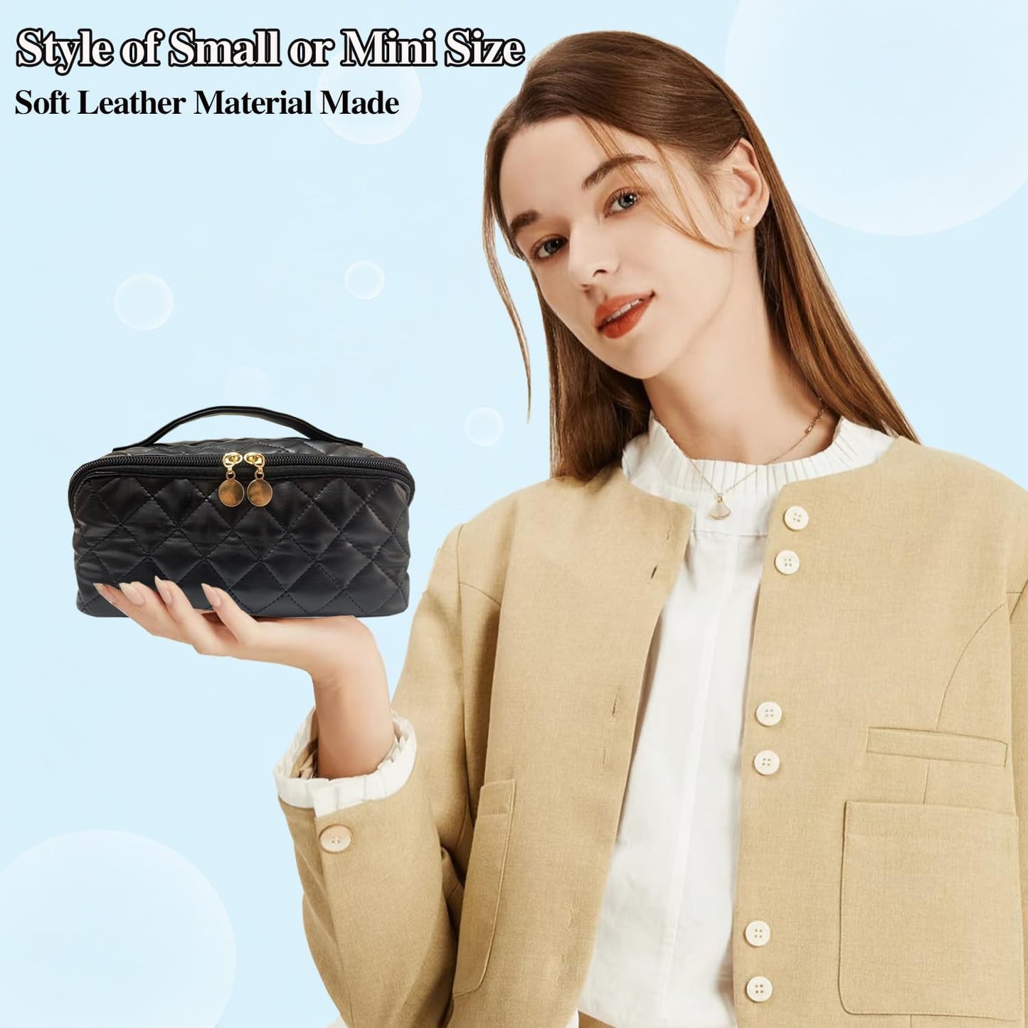 Bolso cosméticos cuero suave negro