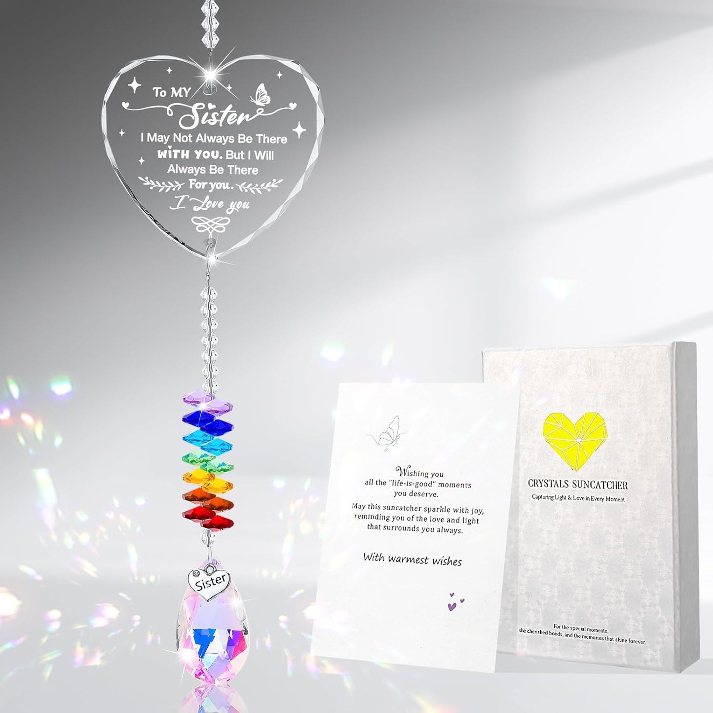 Atrapasoles de cristal con prisma de corazón para hermana