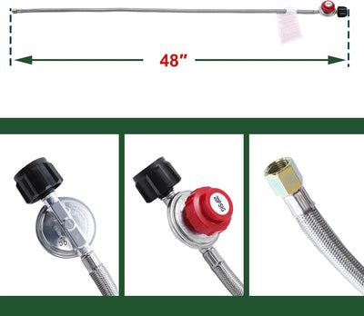 Regulador propano 20 PSI manguera acero inox 4ft