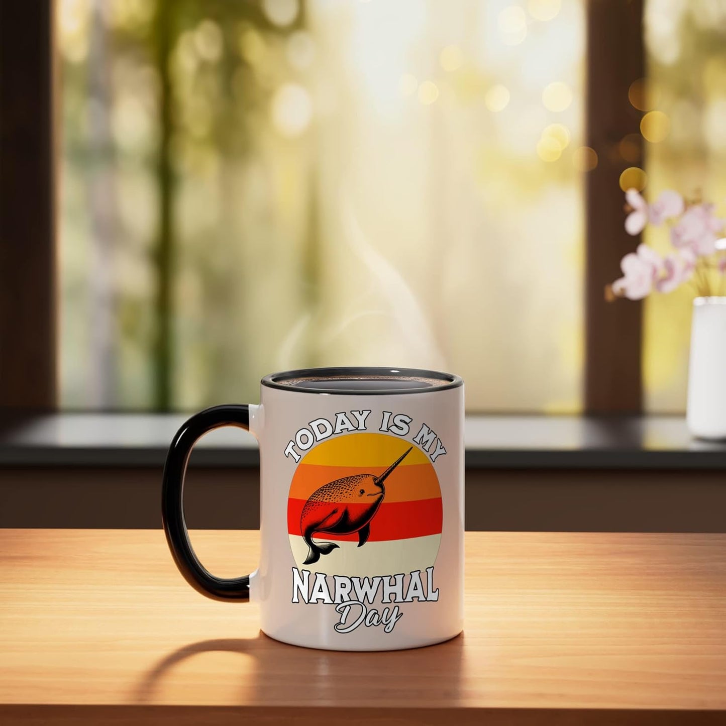 Taza cerámica narval divertida negra/blanca