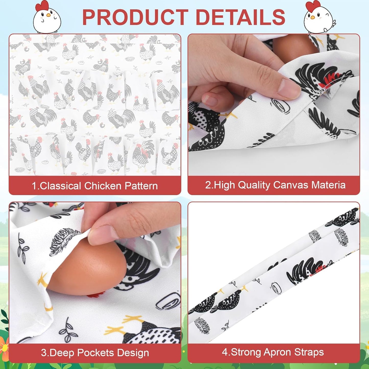 Apron y canasta para recoger huevos con 19 bolsas