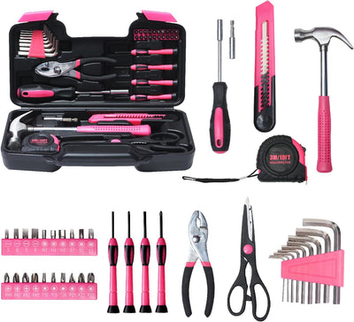 Kit 39 Pzas herramientas rosadas multiusos para el hogar