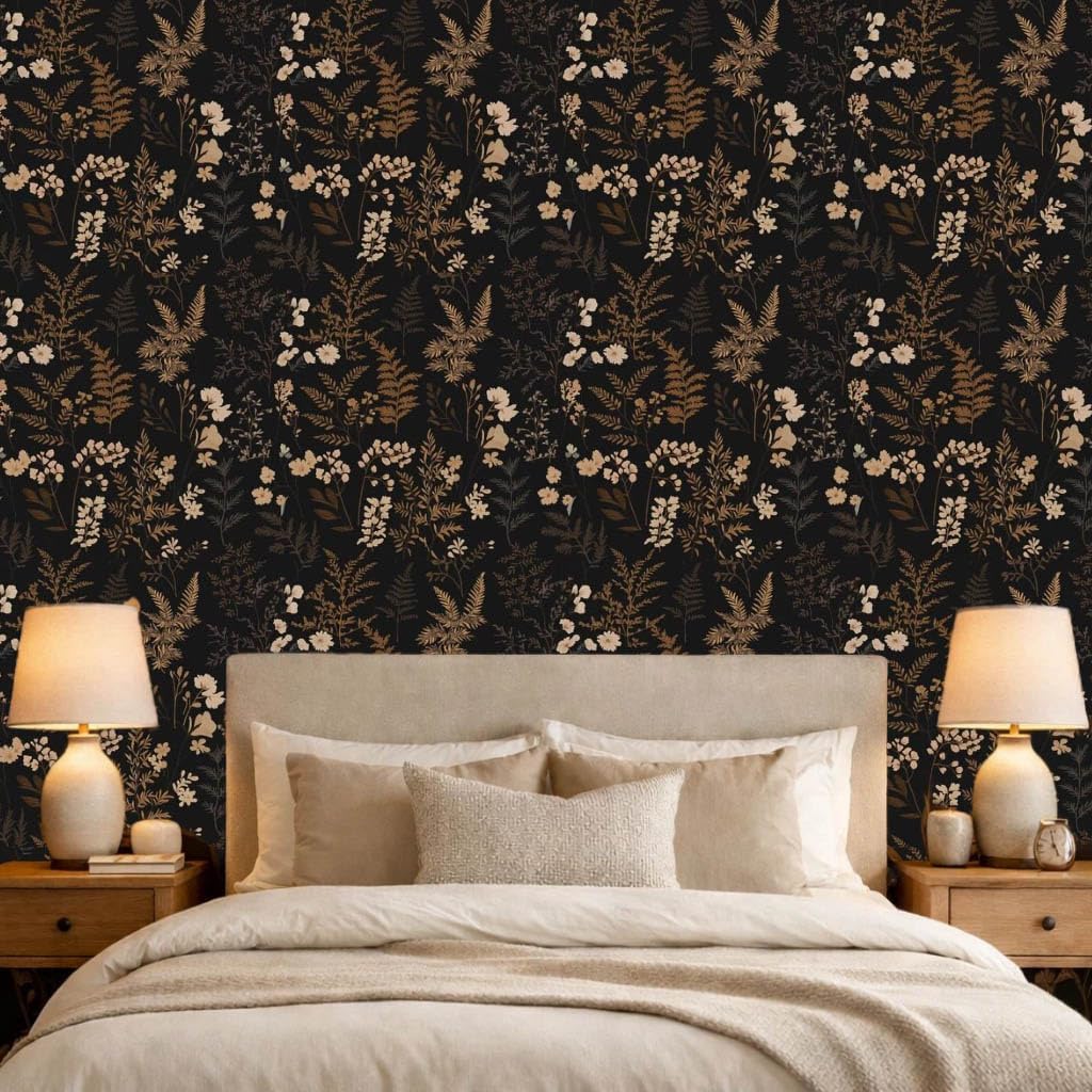Papel tapiz autoadhesivo floral oscuro 17.7x70.8pulg