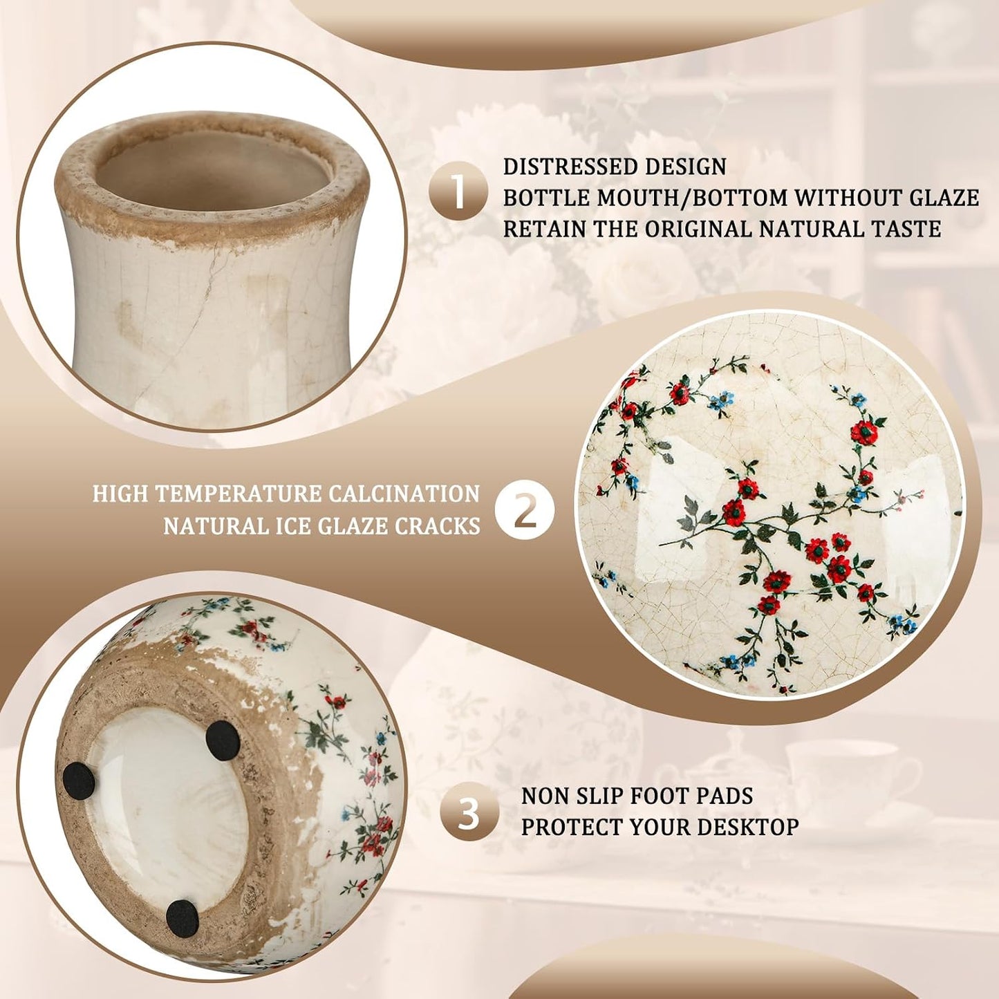 Jarrón cerámica vintage chinoiserie esmaltado hogar