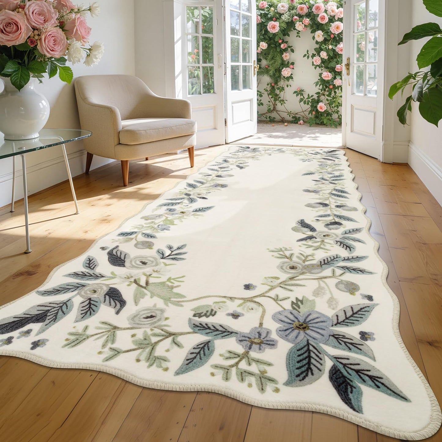 Alfombras cocina brown gream floral set 2