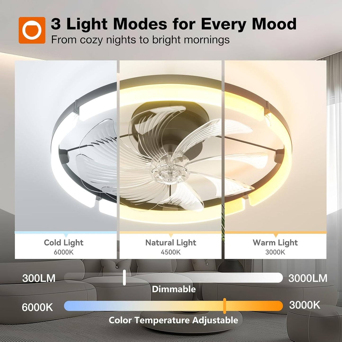 Ventilador techo LED 20pulg control remoto 3000-6000K