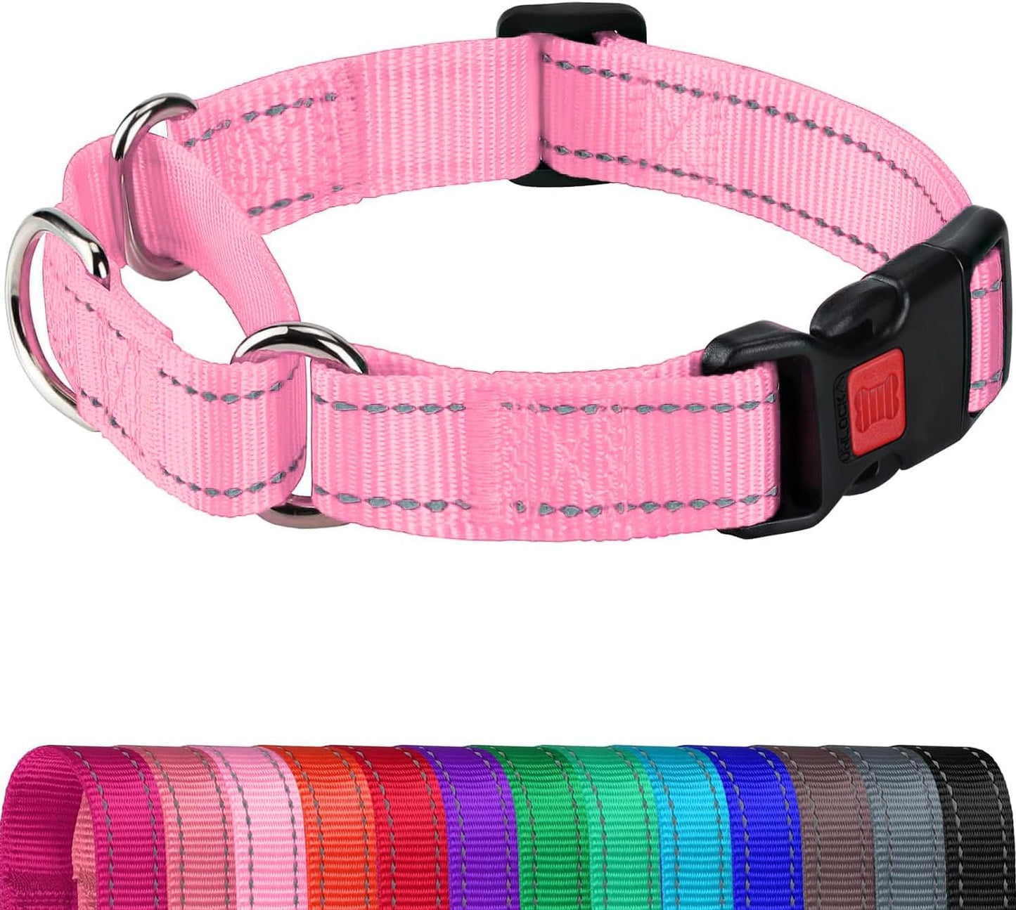 Collar Martingale para perros ajustable de nailon color rosa