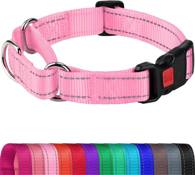 Collar Martingale para perros ajustable de nailon color rosa