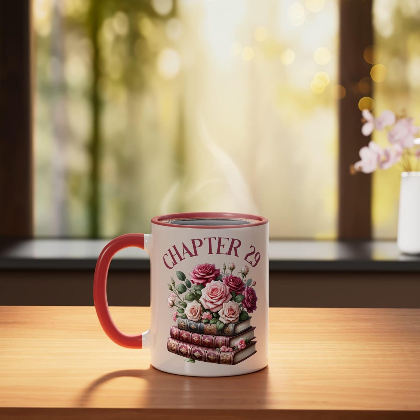 Taza cerámica para amantes de libros románticos mujer rojo/blanco