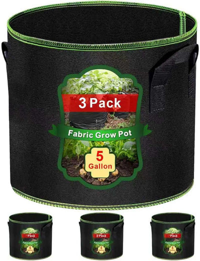 Bolsas cultivo 5gal pack 3 tela gruesa con asas para jardín