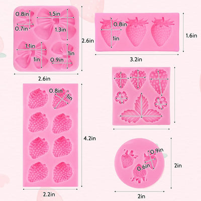 5 Moldes Silicona 3D Fondant Fresa para Chocolate Dulces Cupcakes