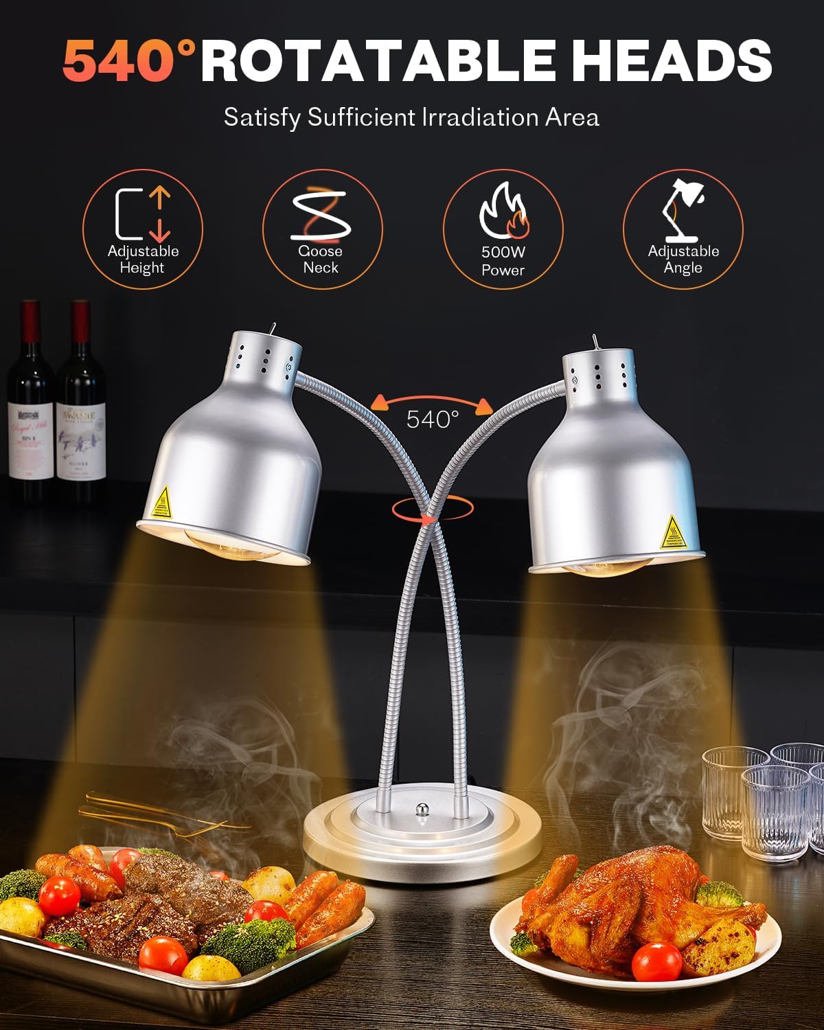 Lámpara de calor para alimentos con 3 bombillas 500 W