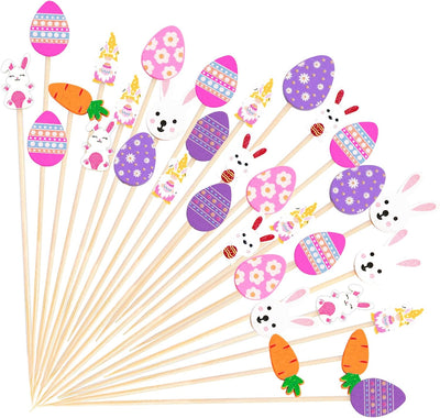 Palillos de cóctel de Pascua de 4.7 pulgadas de bambú decorativos