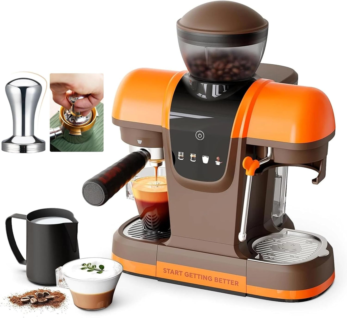 Máquina Espresso 20 Barras Acero Inox con Molinillo