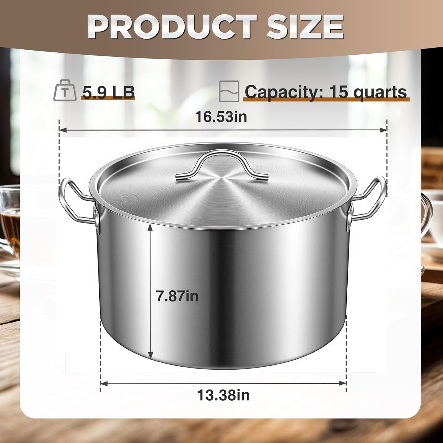 Sartén de acero inoxidable para braising 15 cuartos con tapa