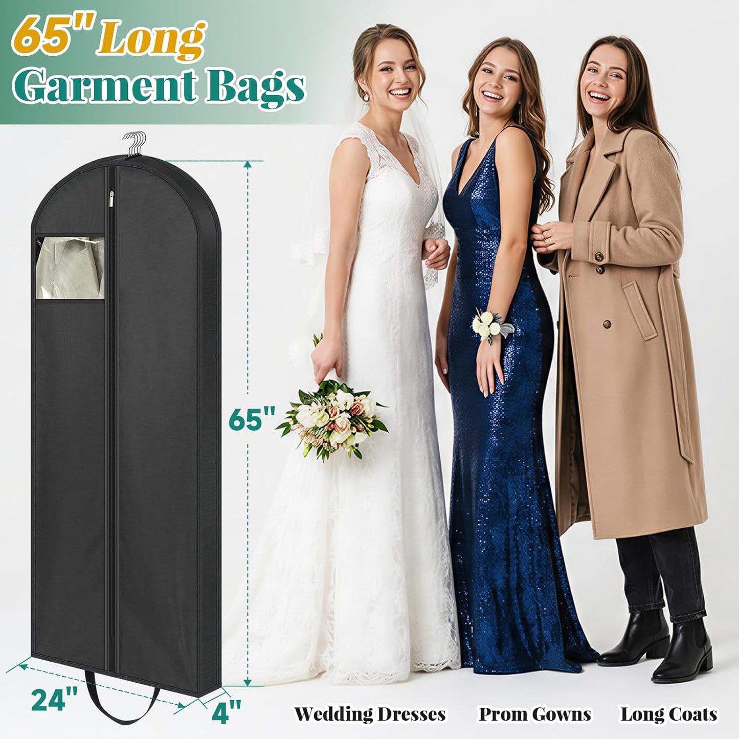 4 Pzas Bolsas para Ropa Viaje 65 Pulg Negro
