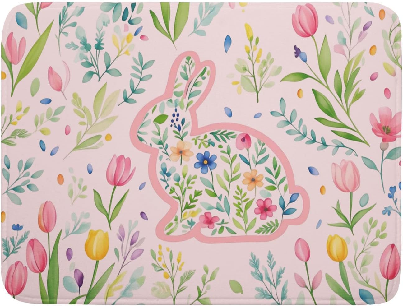 Tapete de secado de platos rosa con diseño de conejito de Pascua microfibra reversible