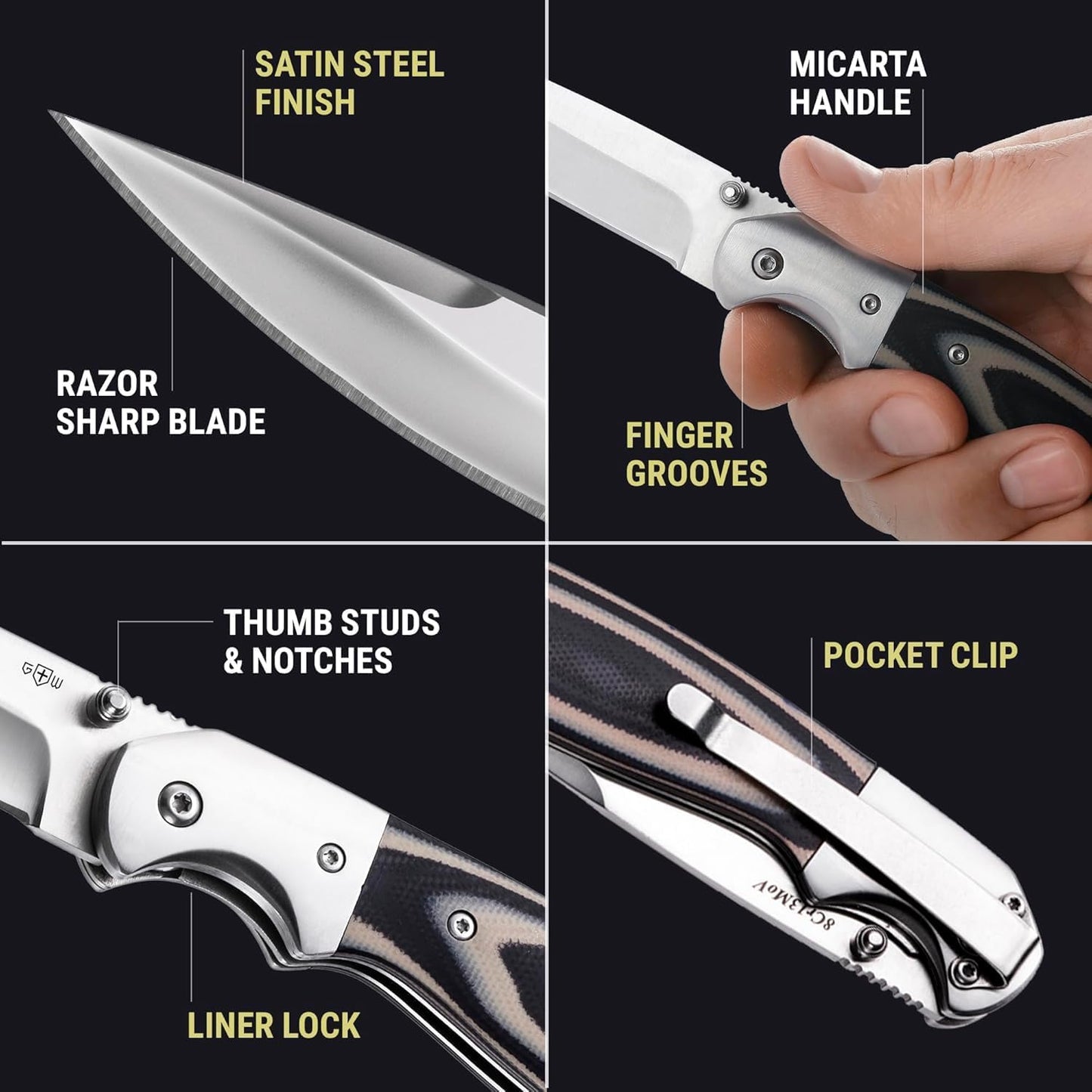 Cuchillo táctico plegable con clip hoja 8Cr13MoV 3.9pulg