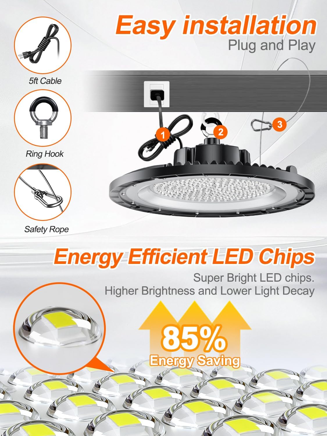 Luz LED OVNI enchufe EE.UU. 5pies