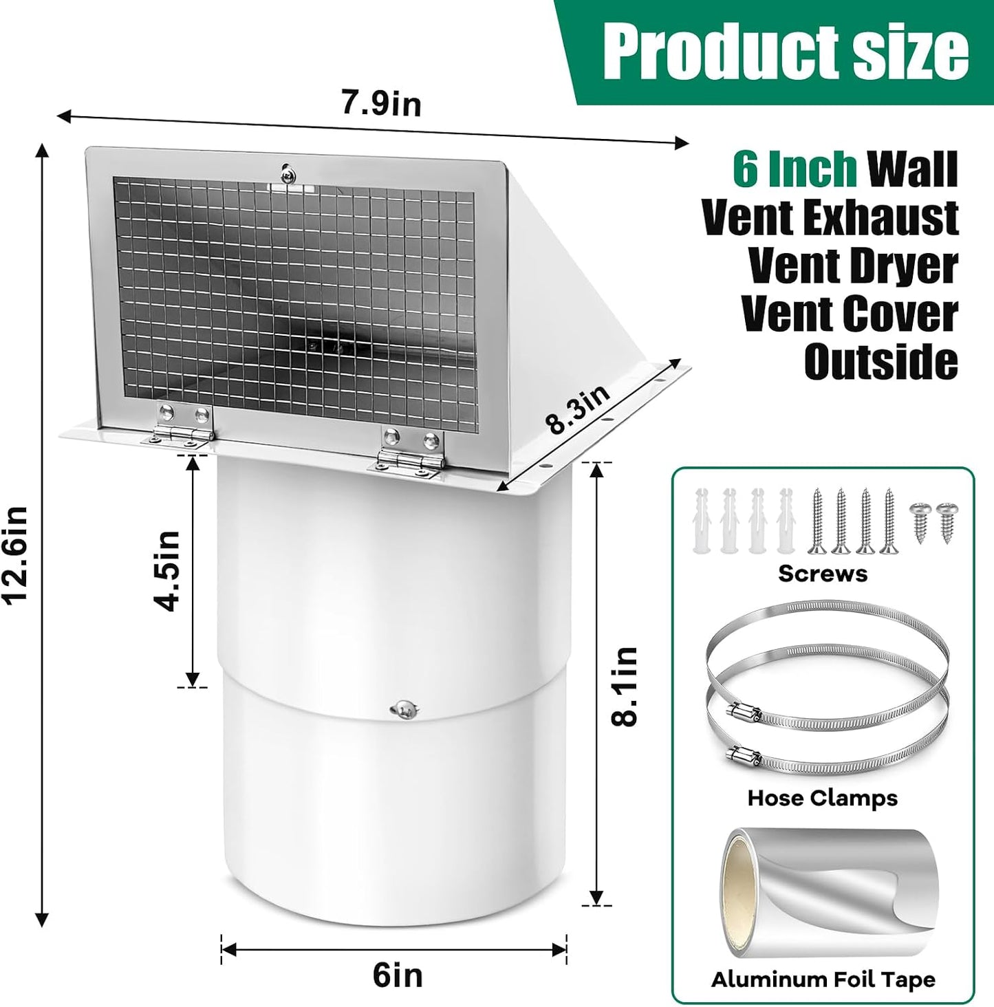 Cubierta ventilación pared 6pulg acero galvanizado cocina