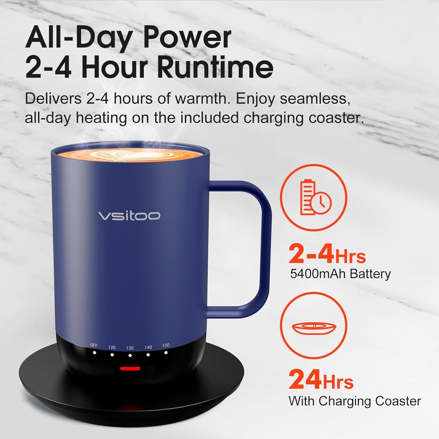 Taza café inteligente con autocalentamiento 16oz azul