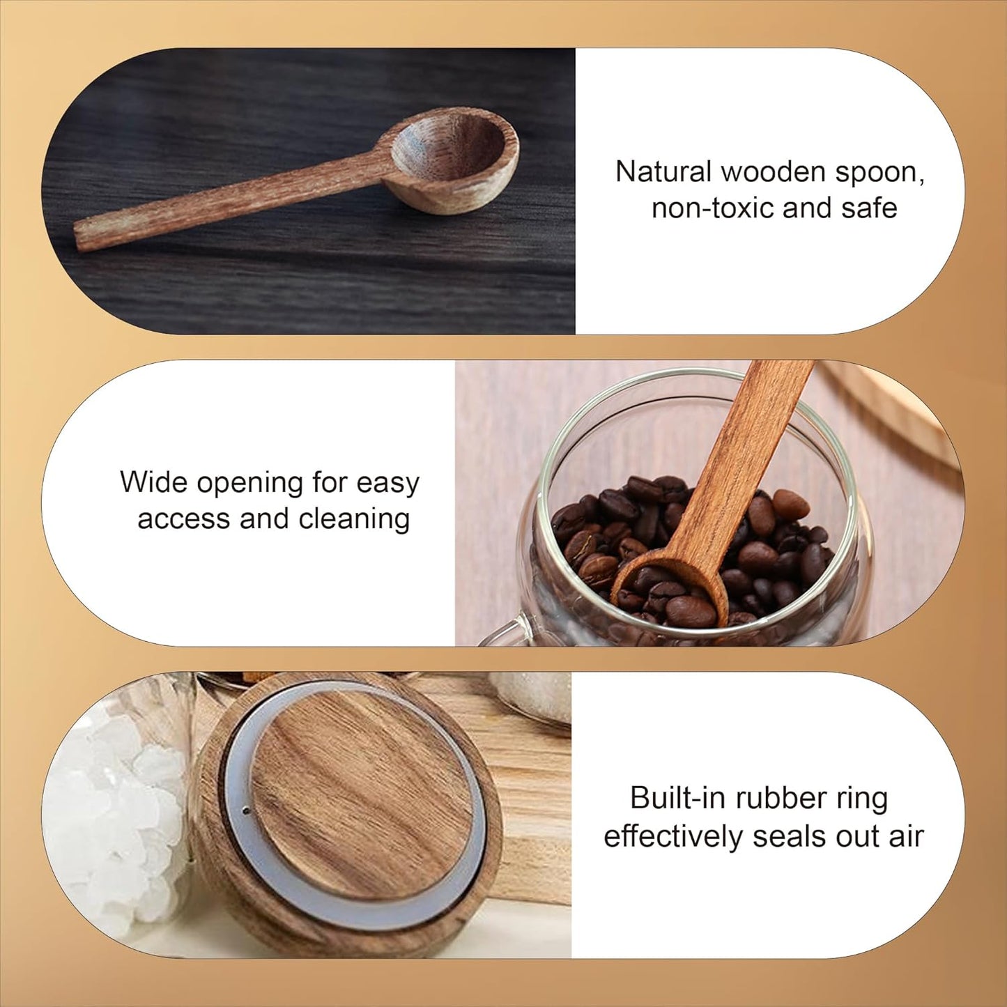 Recipiente de vidrio con tapa de madera para almacenar avena