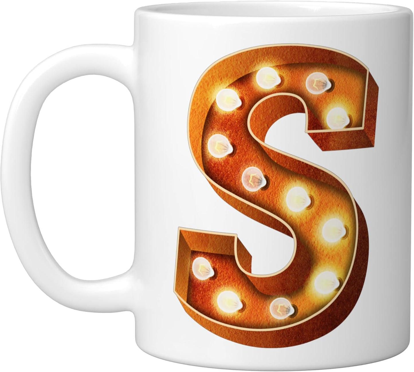 Taza Cerámica con Letra Iluminada Retro Blanca