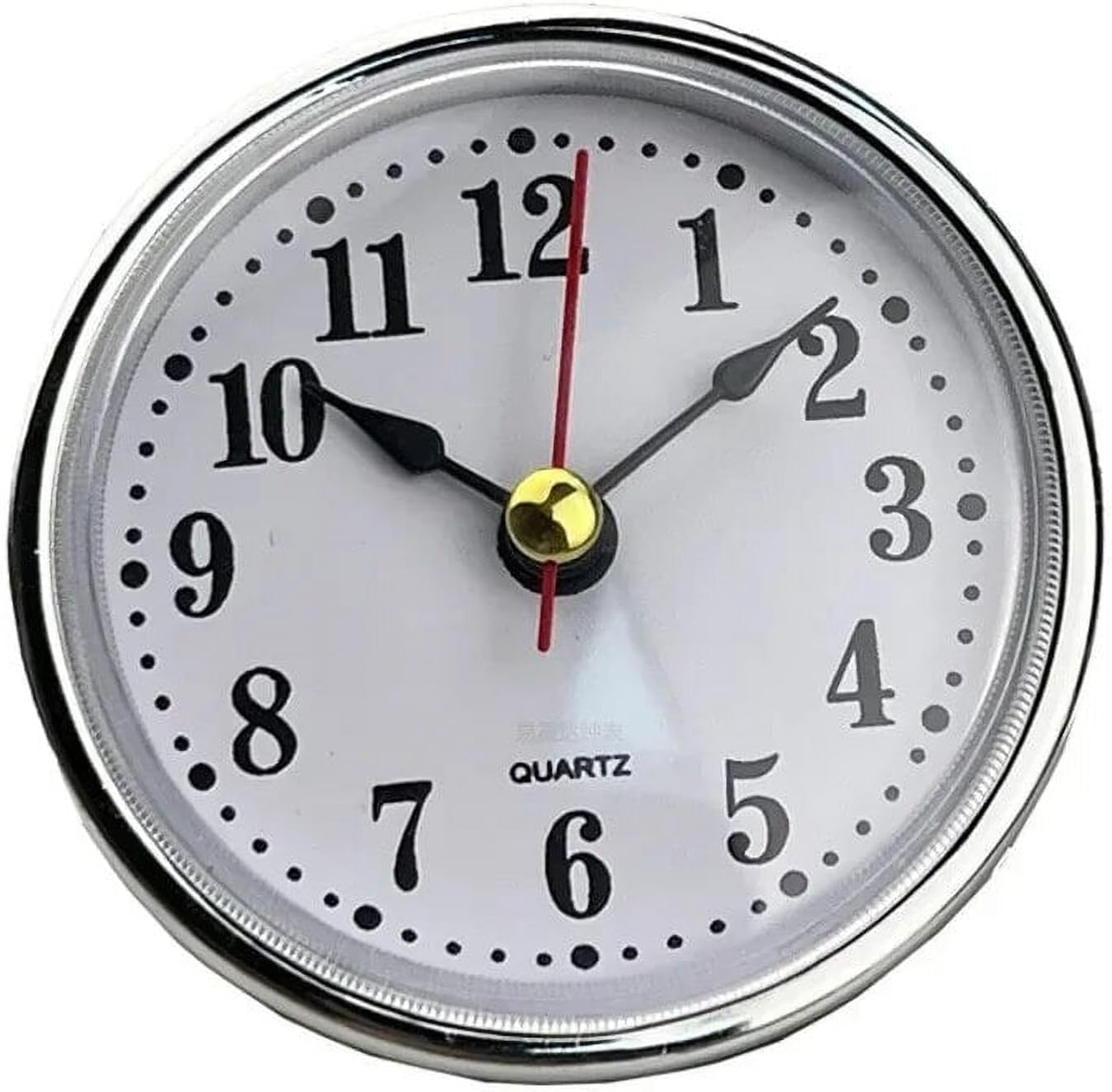 Plata mini reloj 2.559pulg mov redondo cara blanca números arábigos