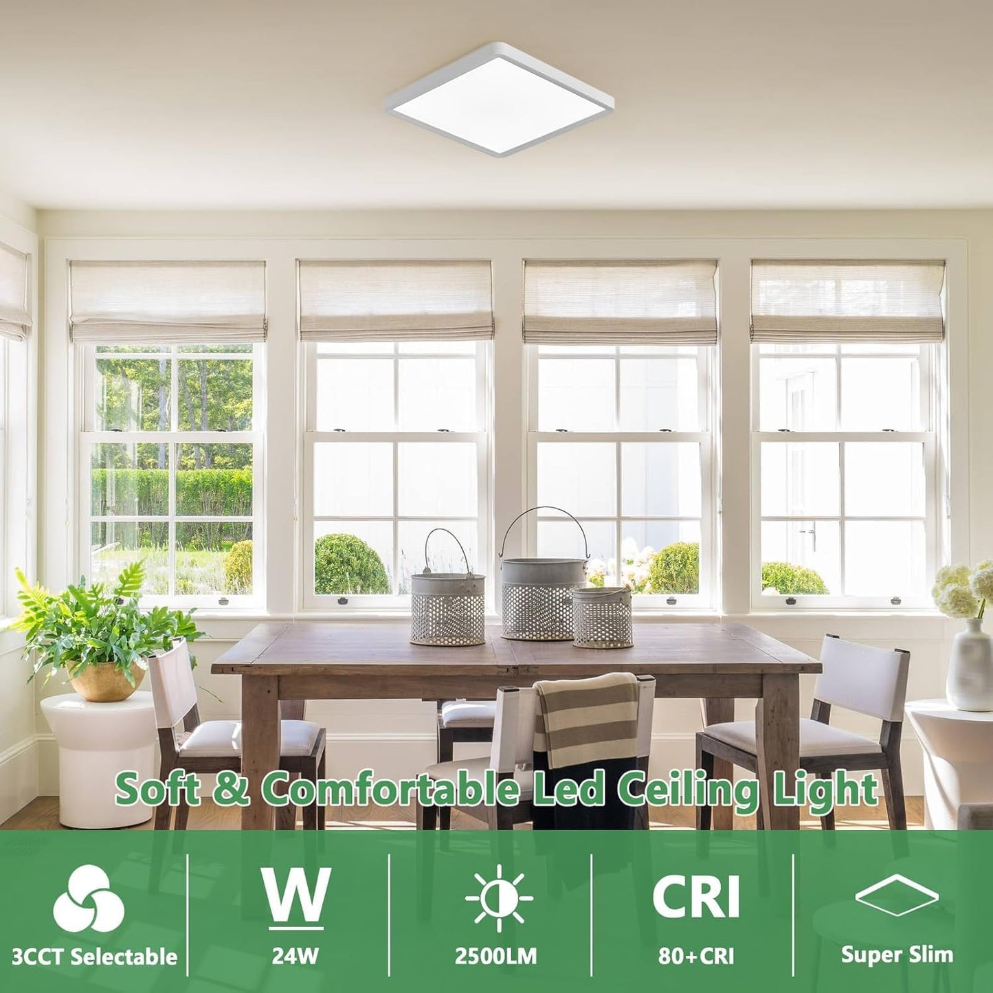 Lámpara techo LED cuadrada 12pulg 24W 3000-6000K