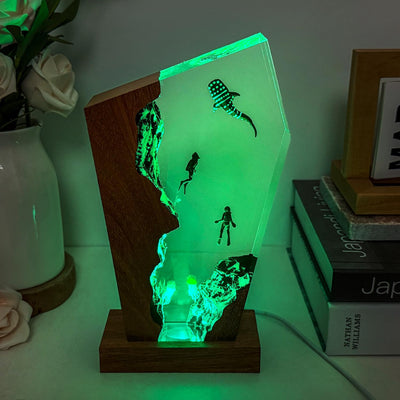 Lámpara resina tiburón ballena luz LED USB decoración hogar