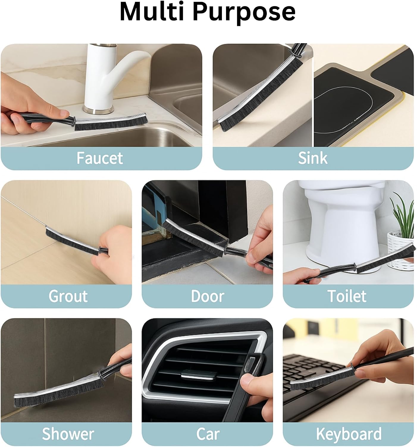 Cepillo grietas cerdas duras set 6 negro para cocina baño coche