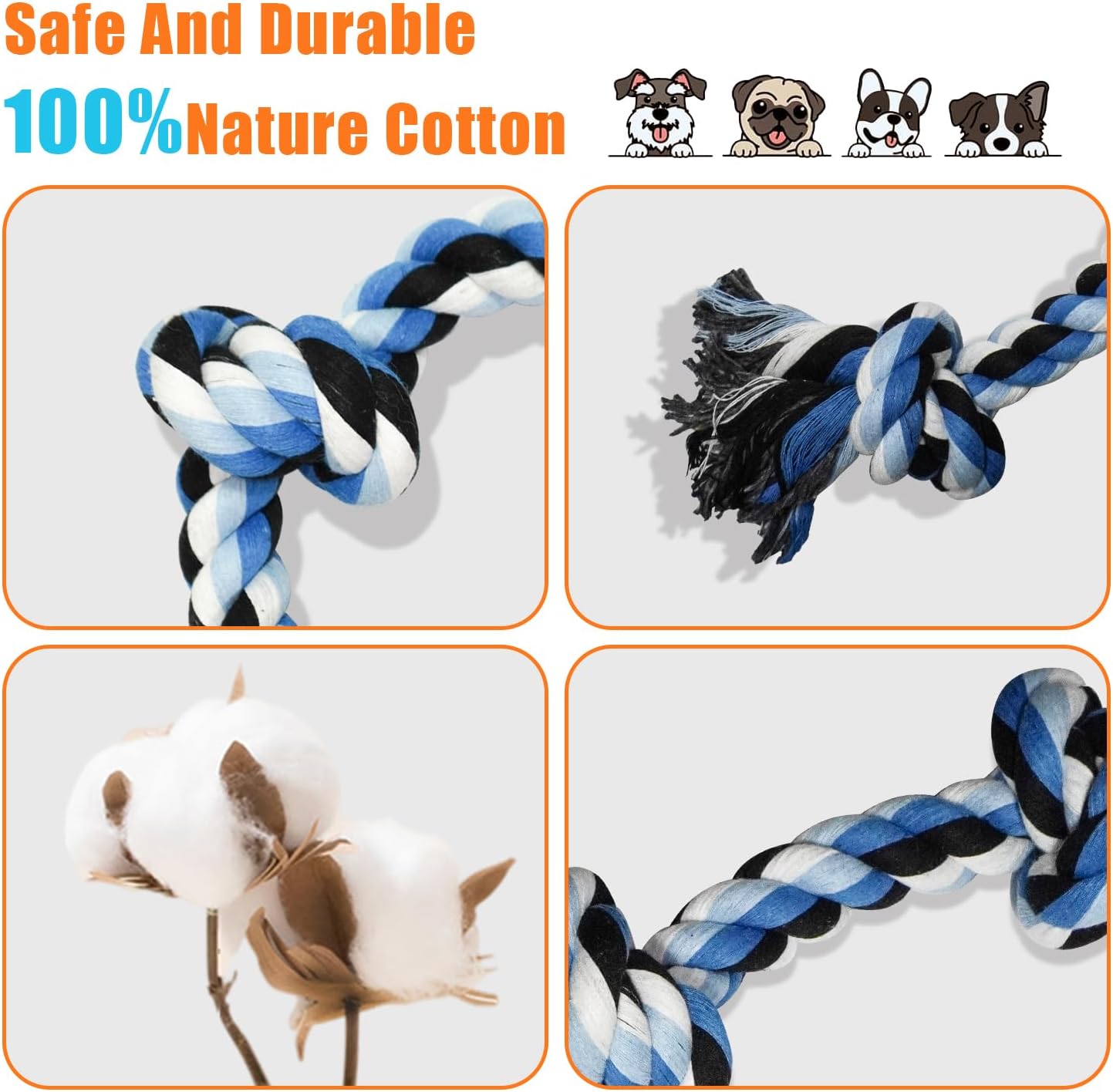 Cuerda masticable perros 3 nudos algodón