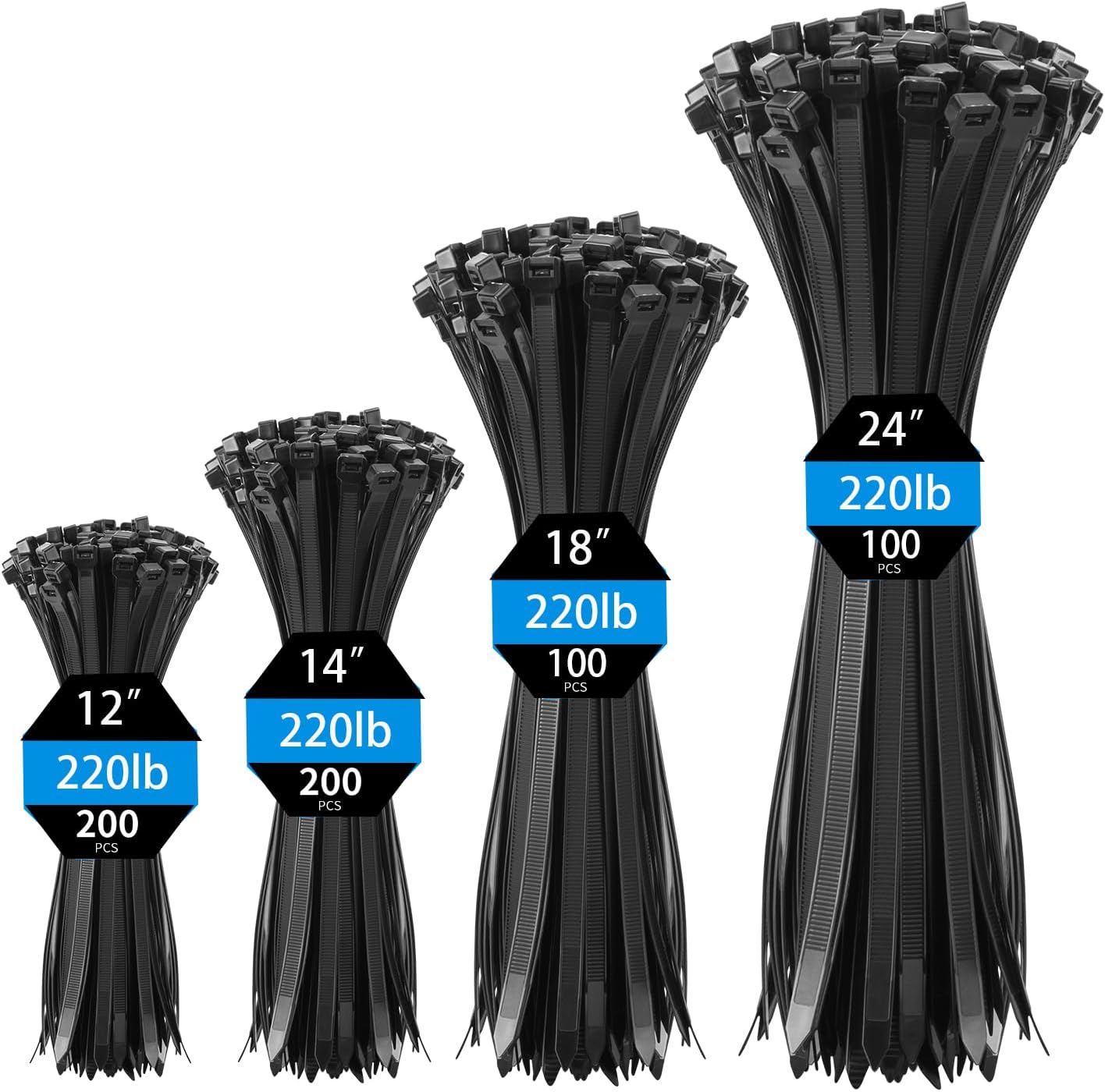 Bridas plástico negras 12-24pulg 600uds uso interior