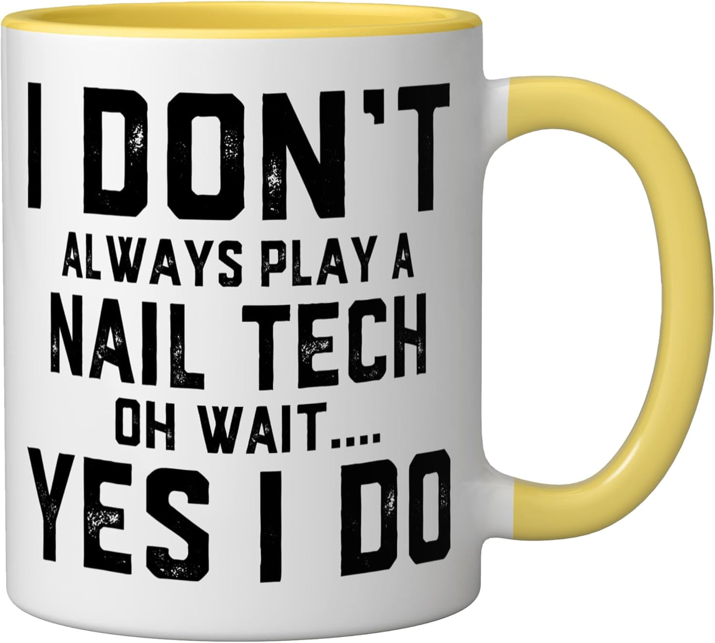Taza cerámica para técnicos de uñas color amarillo y blanco