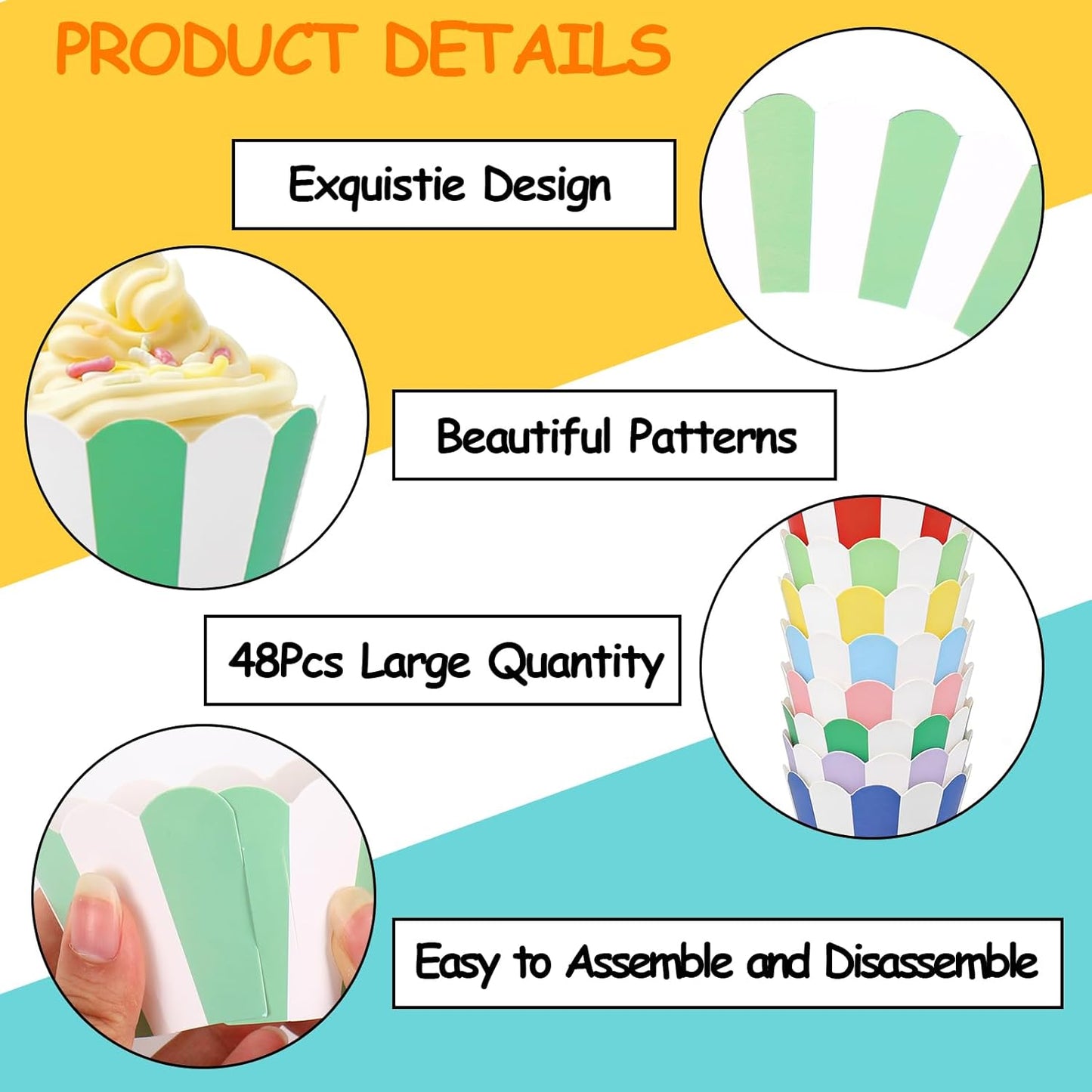 48 Envoltorios Cupcakes a Rayas Colores 8 Diseños